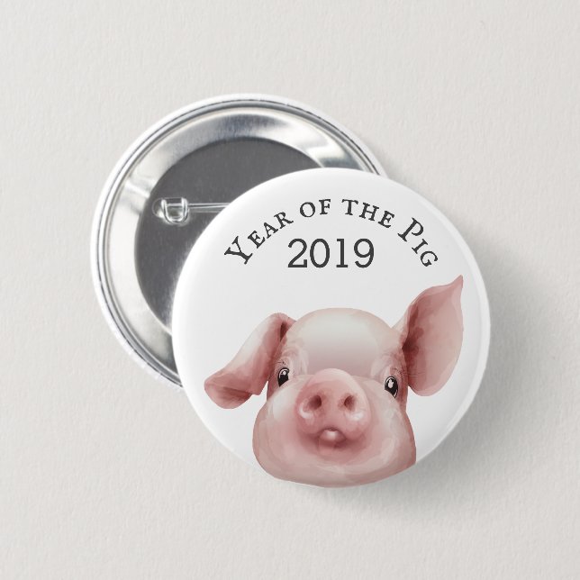 Jahr des Schweins 2019 Button (Vorne & Hinten)