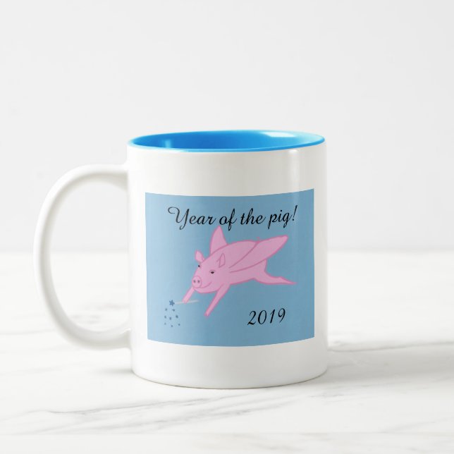 Jahr des Schweins, fliegender Schweinstab, Tasse (Links)