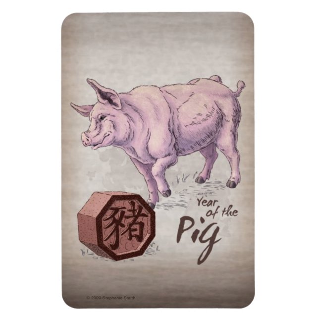 Jahr des Schweins (Schwein) Chinesische Kunst der  Magnet (Vertikal)