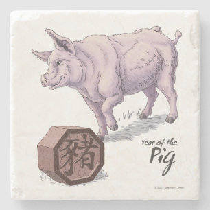 Jahr des Schweins (Schwein) Chinesische Tierart Steinuntersetzer