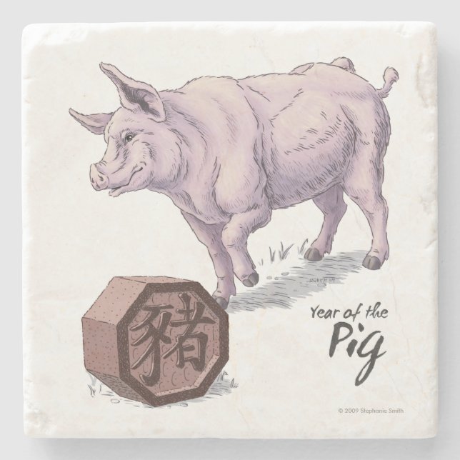 Jahr des Schweins (Schwein) Chinesische Tierart Steinuntersetzer (Vorderseite)