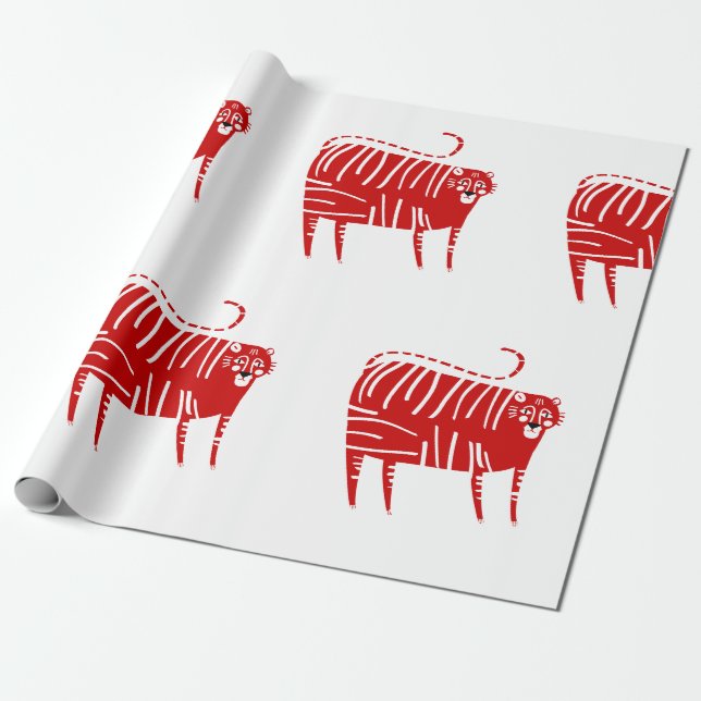 JAHR DES TIGER RED Wrapping Paper Geschenkpapier (Ungerollt)