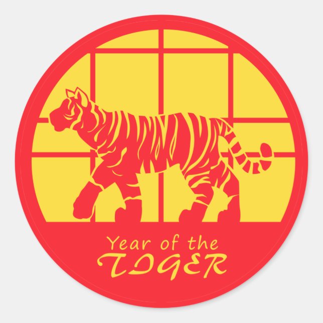 Jahr des Tigers Runder Aufkleber (Vorderseite)