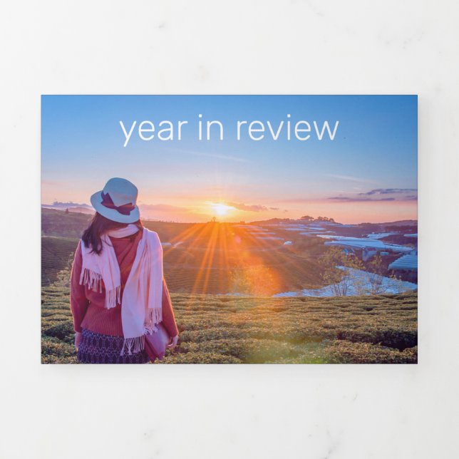 Jahr des Überprüfungstextes und Foto Dreifach Gefaltete Urlaubskarte (Cover)