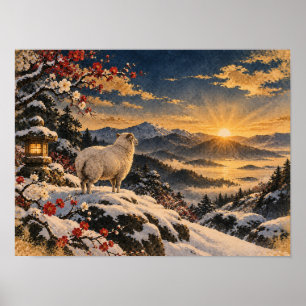 Jahr des Ziege 2027 Japanischer Sonnenaufgangspost Poster