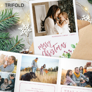 Jahr im Überblick Multi-Foto Rot Frohe Weihnachten Dreifach Gefaltete Urlaubskarte