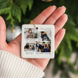 Jahr in Moments Family Foto Collage & Captions Keramikornament<br><div class="desc">Feiern Sie die Geschichte Ihres Jahres mit unserem Jahr in Moments Family Foto Collage & Captions Ornament. An der Vorderseite befindet sich eine moderne Collage aus vier Fotos, die mit personalisierten Bildunterschriften für jeden Augenblick versehen ist. Ideal für Urlaubsreisen, Meilensteine und alltägliche Freuden. Auf der Rückseite ist ein komplettes Foto...</div>