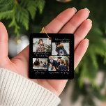 Jahr in Moments Family Foto Collage & Captions Keramikornament<br><div class="desc">Feiern Sie die Geschichte Ihres Jahres mit unserem Jahr in Moments Family Foto Collage & Captions Ornament. An der Vorderseite befindet sich eine moderne Collage aus vier Fotos, die mit personalisierten Bildunterschriften für jeden Augenblick versehen ist. Ideal für Urlaubsreisen, Meilensteine und alltägliche Freuden. Auf der Rückseite ist ein komplettes Foto...</div>