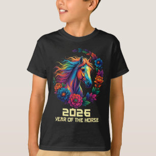 Jahr Pferd 2026 Glückliches Chinesisches Kunstwerk T-Shirt