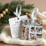Jahr voll mit Erinnerungen Foto Collage & Highligh Ornament Aus Metall<br><div class="desc">Ein besonderes und unvergessliches Weihnachtsschmuck im Jahr 2010. Modernes und minimales Design mit einem 6-Foto-Collage-Design, um sich an Ihre Lieblingsmomente, Abenteuer und Highlights aus dem Jahr zu erinnern. Persönlich mit sechs Ihrer denkwürdigsten Foto-Erinnerungen des Jahres und vier Highlights in Textform, um die Highlights des Jahres zu festigen. Ein einzigartiges, nicht...</div>