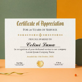 Jahre des Service Certificate - Beruflich Gold