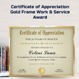 Jahre des Service Certificate - Beruflich Gold