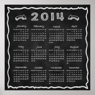 Jahres Schwarzkartentafel-Kalender 2014 Poster