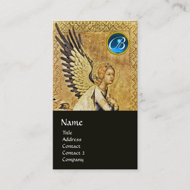 JAHRESANGEL MONOGRAM, Blue Saphiire Gold Visitenkarte (Vorderseite)