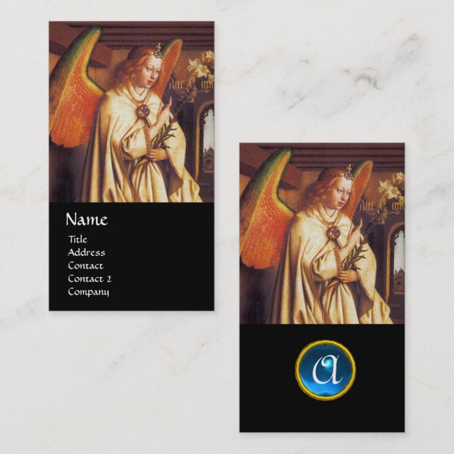 JAHRESANGEL MONOGRAM, Blue Saphir Gemstone Visitenkarte (Vorne/Hinten)