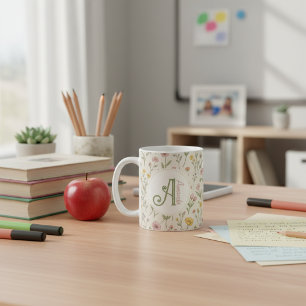 Jahresendgeschenk für Lehrer Wildblumen-Monogramm- Kaffeetasse