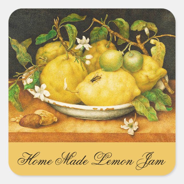 JAHRESFRÜCHTE JAM , PRÄERVE , CANNING JAR QUADRATISCHER AUFKLEBER (Vorderseite)