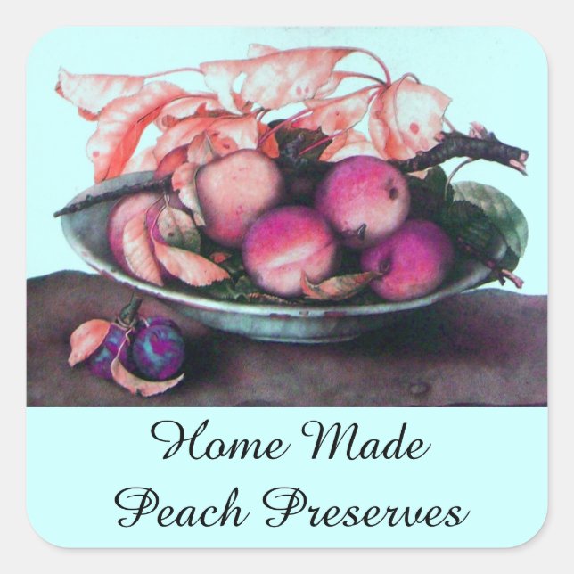 JAHRESFRÜCHTE / PEACH Preserve Canning Jar Quadratischer Aufkleber (Vorderseite)