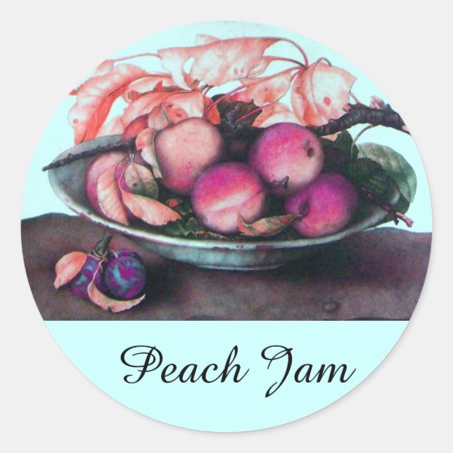 JAHRESFRÜCHTE / PEACH Preserve Canning Jar Runder Aufkleber (Vorderseite)