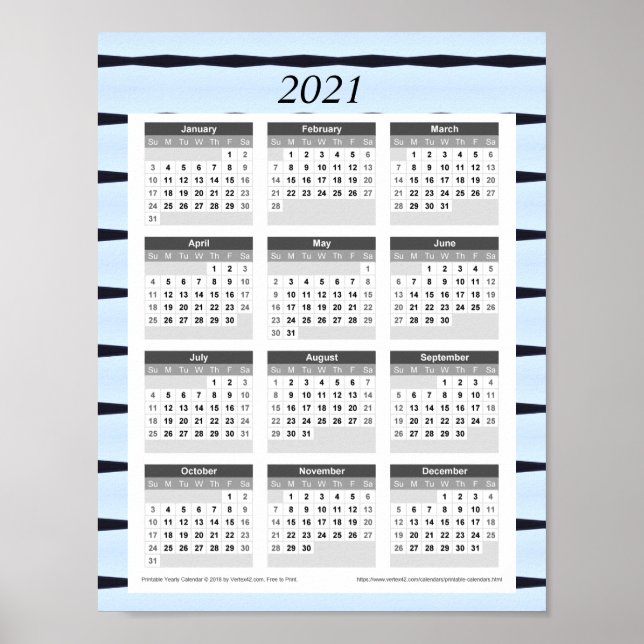 Jahreskalender 2021: Blau mit schwarzen Linien Poster (Vorne)