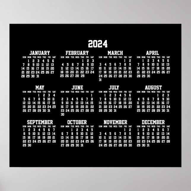 Jahreskalender 2024 Poster Black (Vorne)