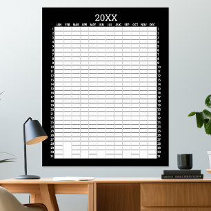 Jahreskalender - Schwarz-Weiß-Zielplaner Poster