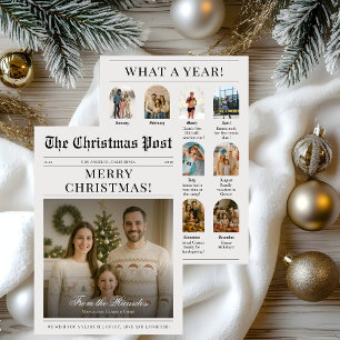 Jahresrückblick Vintage-Weihnachtszeitung Feiertagskarte