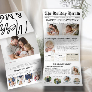 Jahresrückblick Zeitung Familie Baby Archiv Fotos Dreifach Gefaltete Urlaubskarte