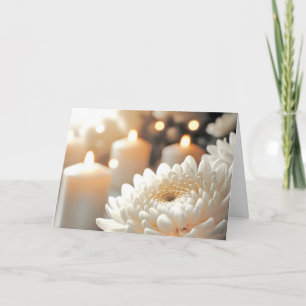 Jahrestag Chrysanthemenblüten und Kerzen Karte
