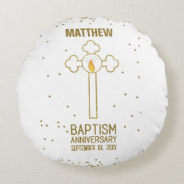 Jahrestag der Taufe Gold Cross Personalisiert Rundes Kissen