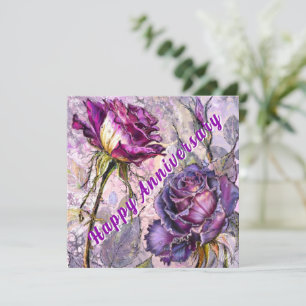 Jahrestagskarte mit violetten Rosen