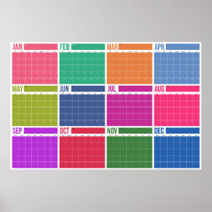 Jahresübersicht Undatierter Bunter Wandkalender Poster