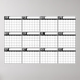 Jahresübersicht Undatierter Minimalistischer Wandk Poster