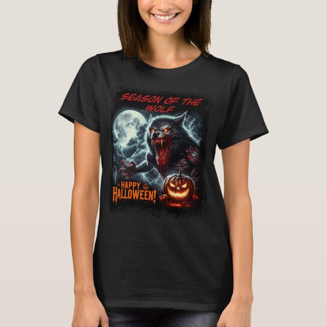 Jahreszeit des Wolf glücklichen Halloween T-Shirt (Vorderseite)