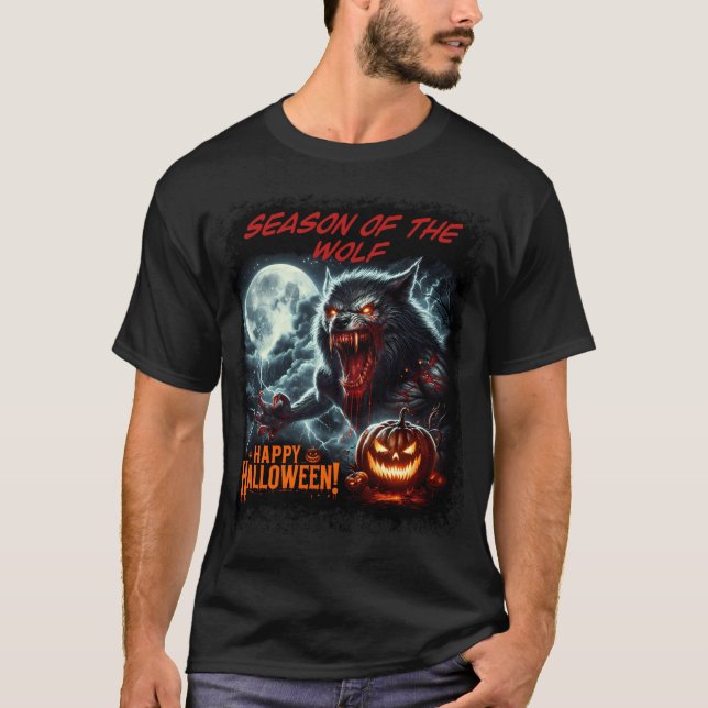 Jahreszeit des Wolf glücklichen Halloween T-Shirt (Vorderseite)