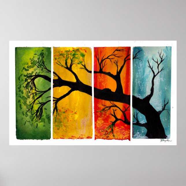 Jahreszeiten - Kunstposter aus Aquarell und Tinte Poster (Vorne)