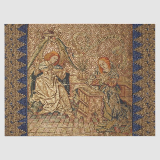 JÄHRLICHE ANTIQUE GOLD BLAUE EMBROIDERATION SEIDENPAPIER (Vorderseite)