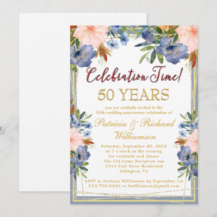 Jährliche Chic Floral Gold Hochzeit Jahrestag Einladung