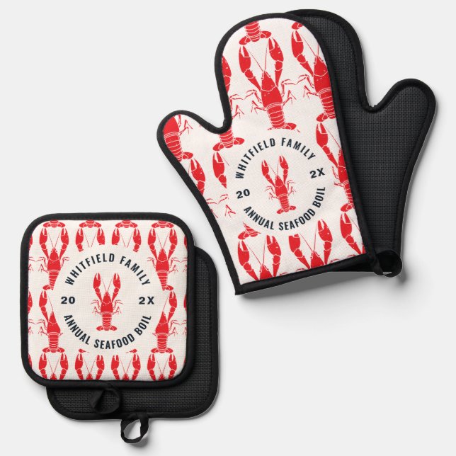 Jährliche Familie Meeresfrüchte Boil Crawfish Keks Ofenhandschuh & Topflappen-Set (Vorderseite/Rückseite)