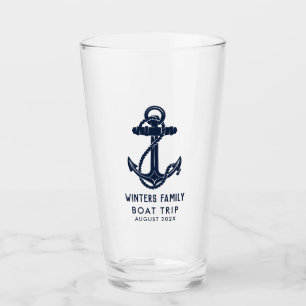Jährliche Familienbootreise Navy Blau Anker Custom Glas