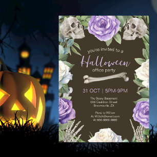 Jährliche Halloween-Büroparty Rosen und Totenköpfe Einladung