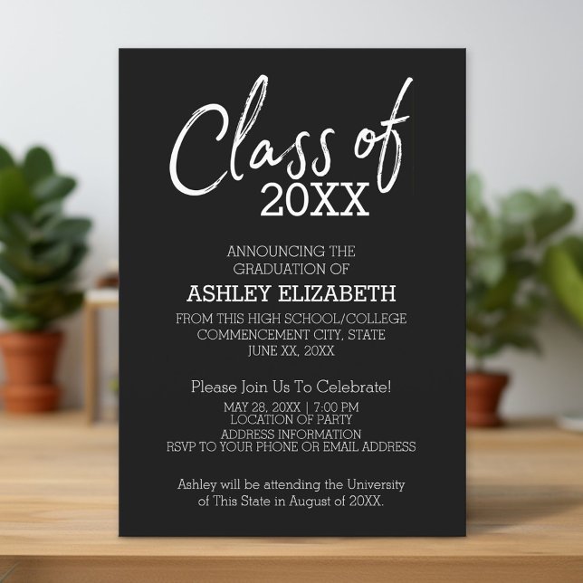 JÄHRLICHE Kalligraphieabschlusspartei Einladung (Classic Black and White Graduation Announcement and Invitation)