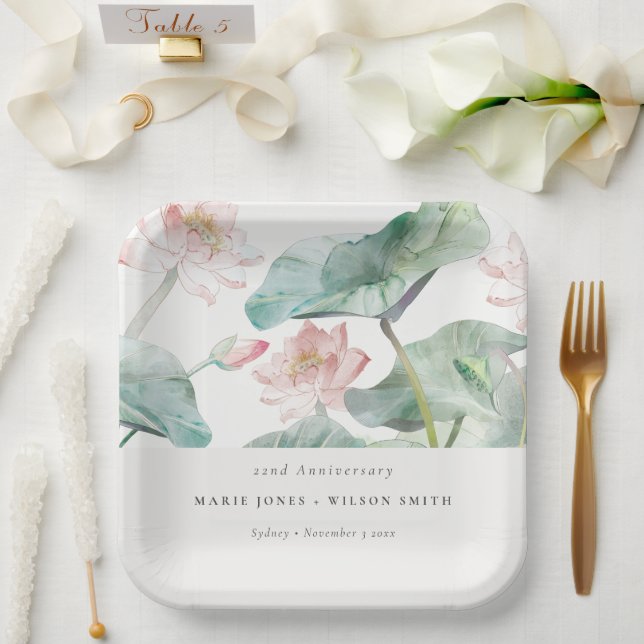 Jährliche Wasserlilie der Pastellblüte Pappteller (Hochzeit)