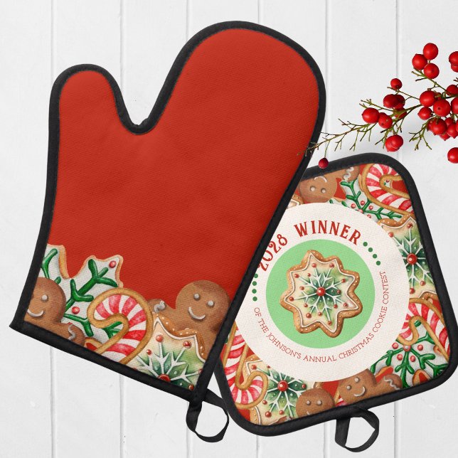 Jährlicher Holiday Cookie-Wettbewerb Gewinner-Prei Ofenhandschuh & Topflappen-Set (Christmas Cookie Competition Prize Oven Set for the Winner. Great for Cookie & Baking Contests!)