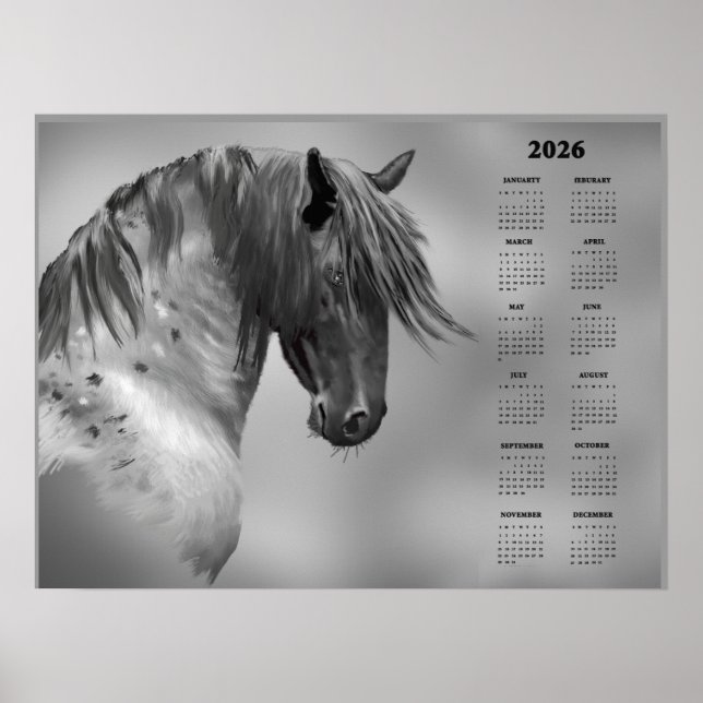 Jährlicher Kalender Dapple-Grau Pferd (Halbglanz) Poster (Vorne)