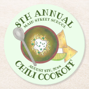 Jährliches Chili-Cookoff Kochen von der Schüssel G Runder Pappuntersetzer
