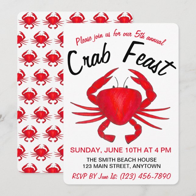 Jährliches Crab Fest Red Maryland Hard Muschel Mee Einladung (Vorne/Hinten)