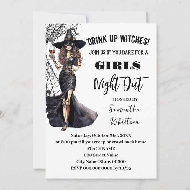 Jährliches Halloween-Party von Mädchen für Nachmit Einladung (Vorderseite)