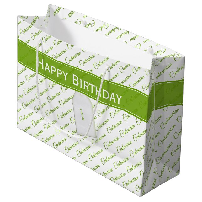 Jahrtausendgrünes/weißes Typografie-Muster - 100. Große Geschenktüte (Vorderseite Schrägansicht)