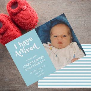 J'Ai Arrivé Photo Boy Baby Faire-part de naissance